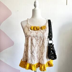 Vintage Y2K‎ Ruffle Babydoll Top, Coquette Soft Girl 2000s Small Boho